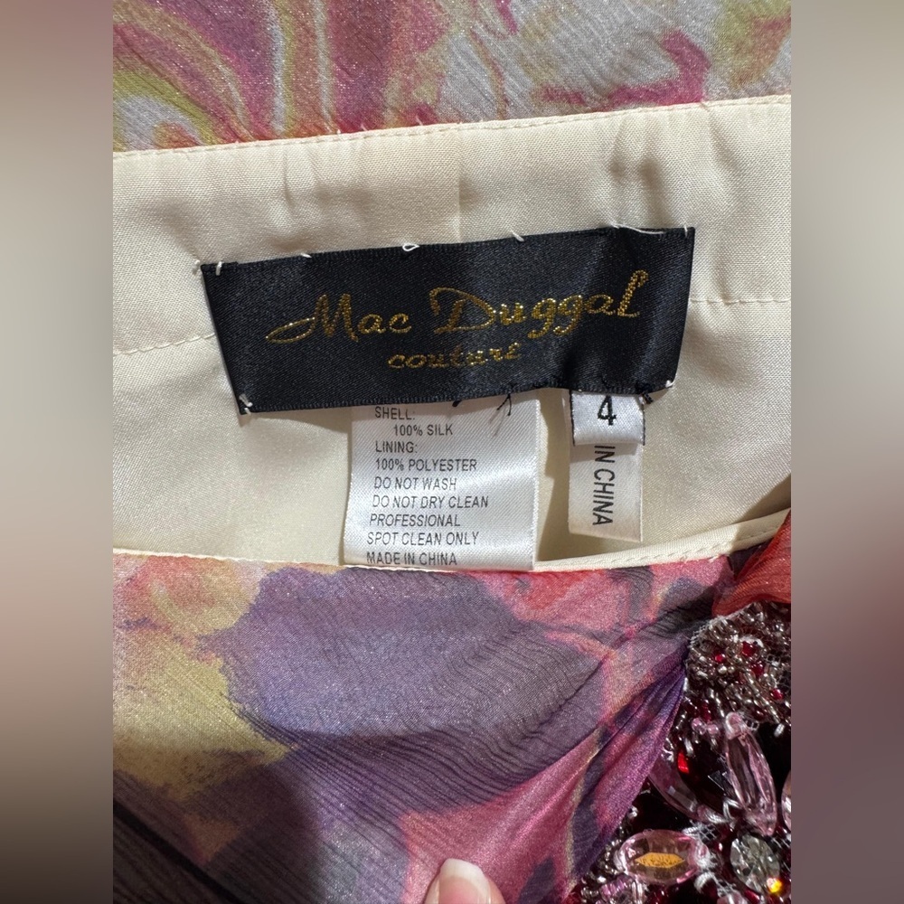 NWOT Mac Duggal 100% silk Vibrant Floral knee length Sleeve Dress size 4 - Picture 2 of 6